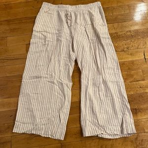 High waist wide leg white/tan stripe linen pants